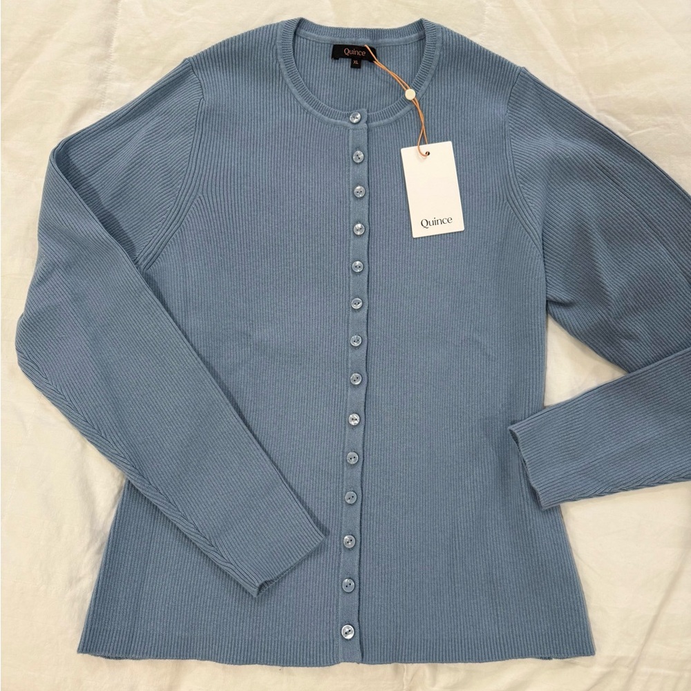 Quince NWT Cotton Cashmere Fitted Ribbed Cardigan Sweater